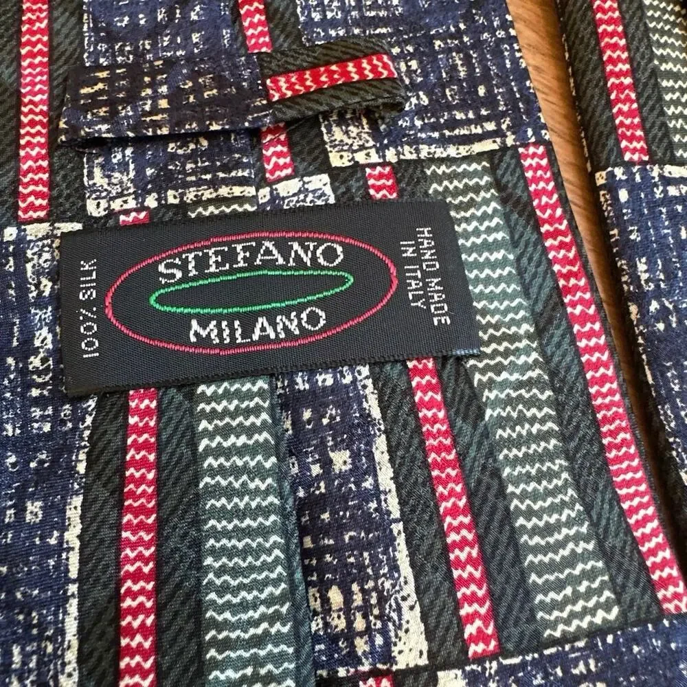 Stefano Milano Men Neck Tie Made In Italy 100% Silk Geometric Blue Red Green